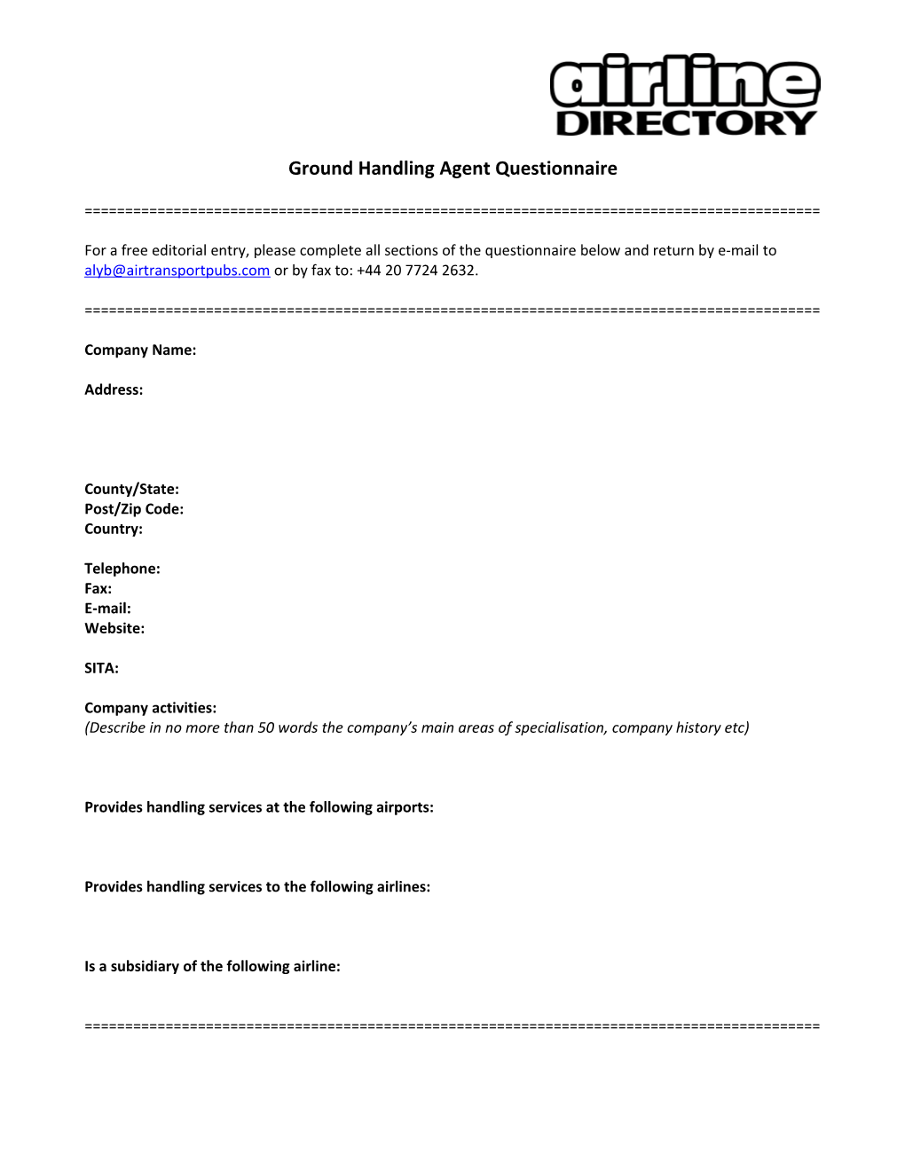 Ground Handling Agent Questionnaire