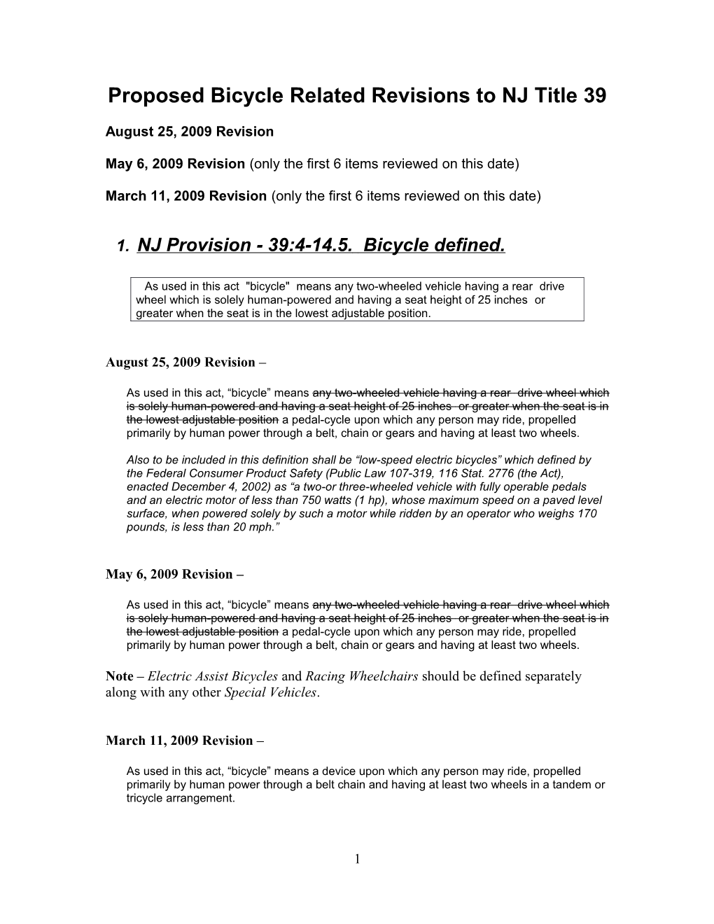 Proposed Bicycle Related Revisions NJ Title 39