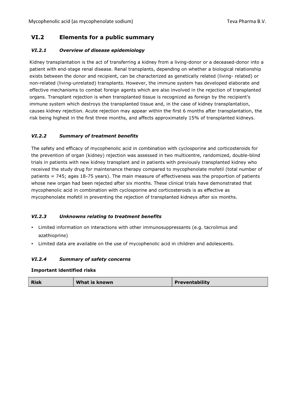 Mycophenolic Acid (As Mycophenolate Sodium) Teva Pharma B.V