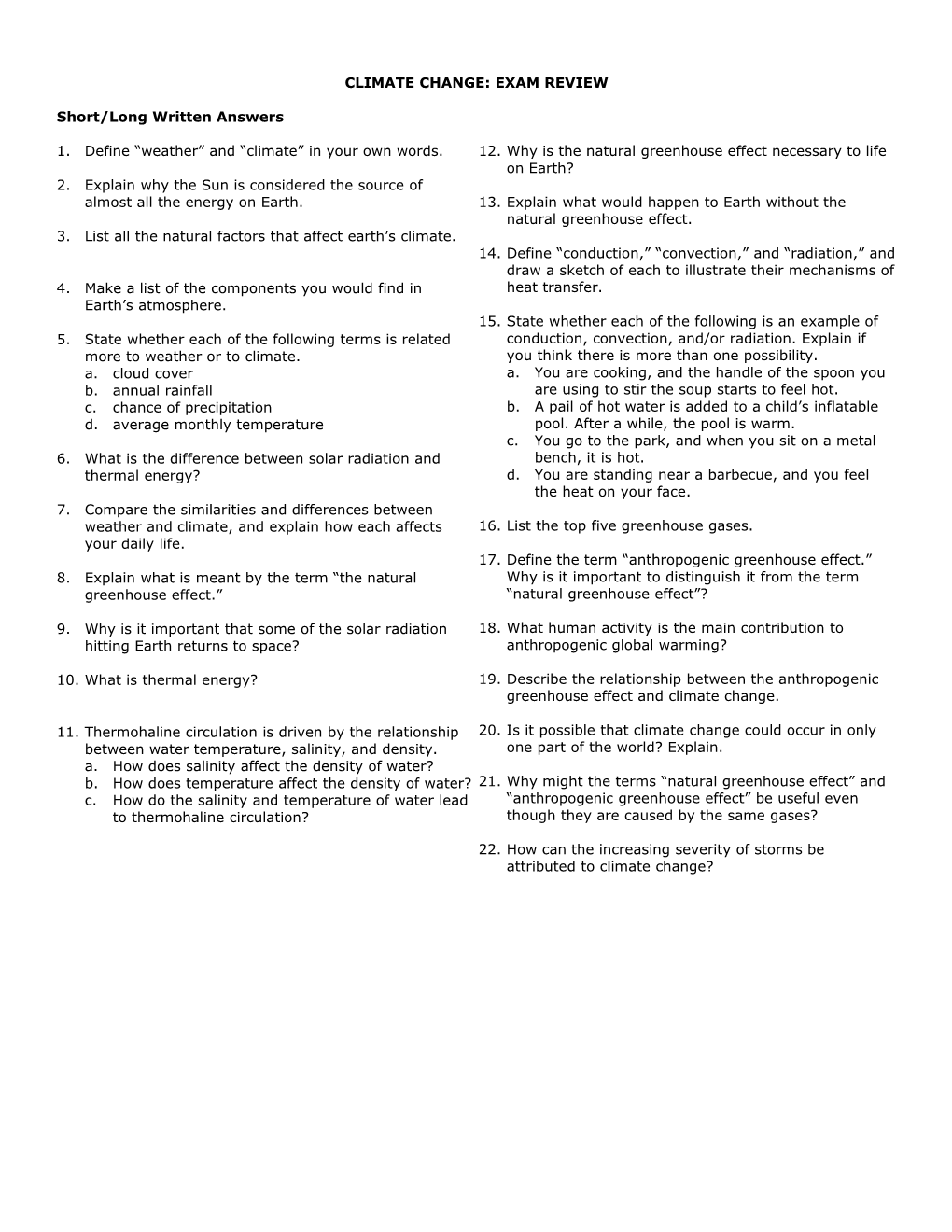 Climate Change: Exam Review