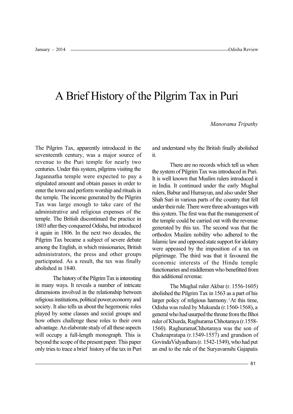 A Brief History of the Pilgrim Tax in Puri