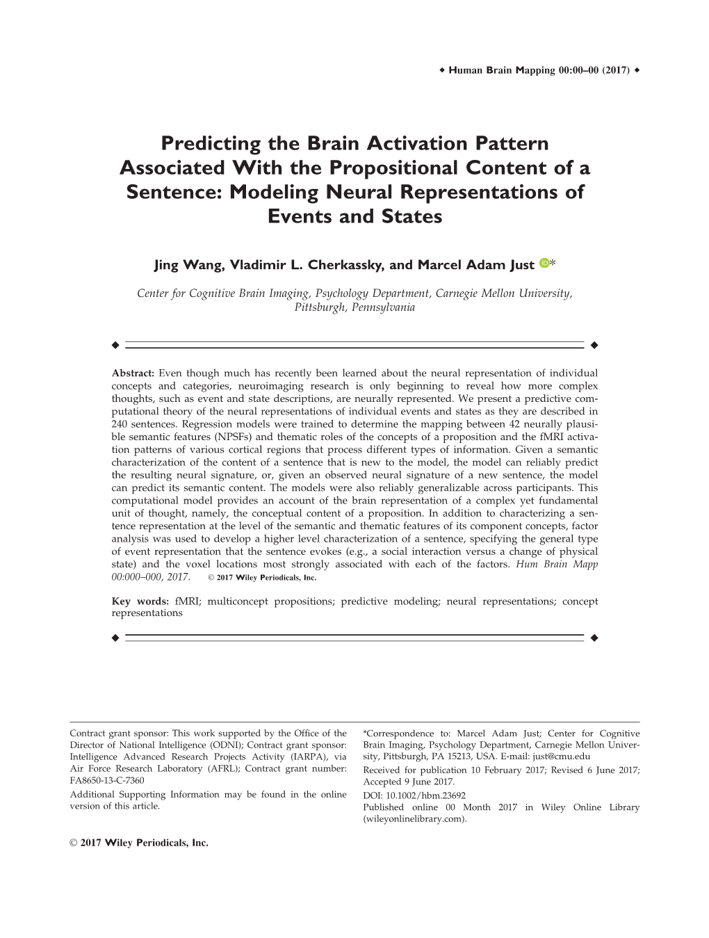 Predicting the Brain Activation Pattern Associated with the Propositional Content of a Sentence: Modeling Neural Representations of Events and States