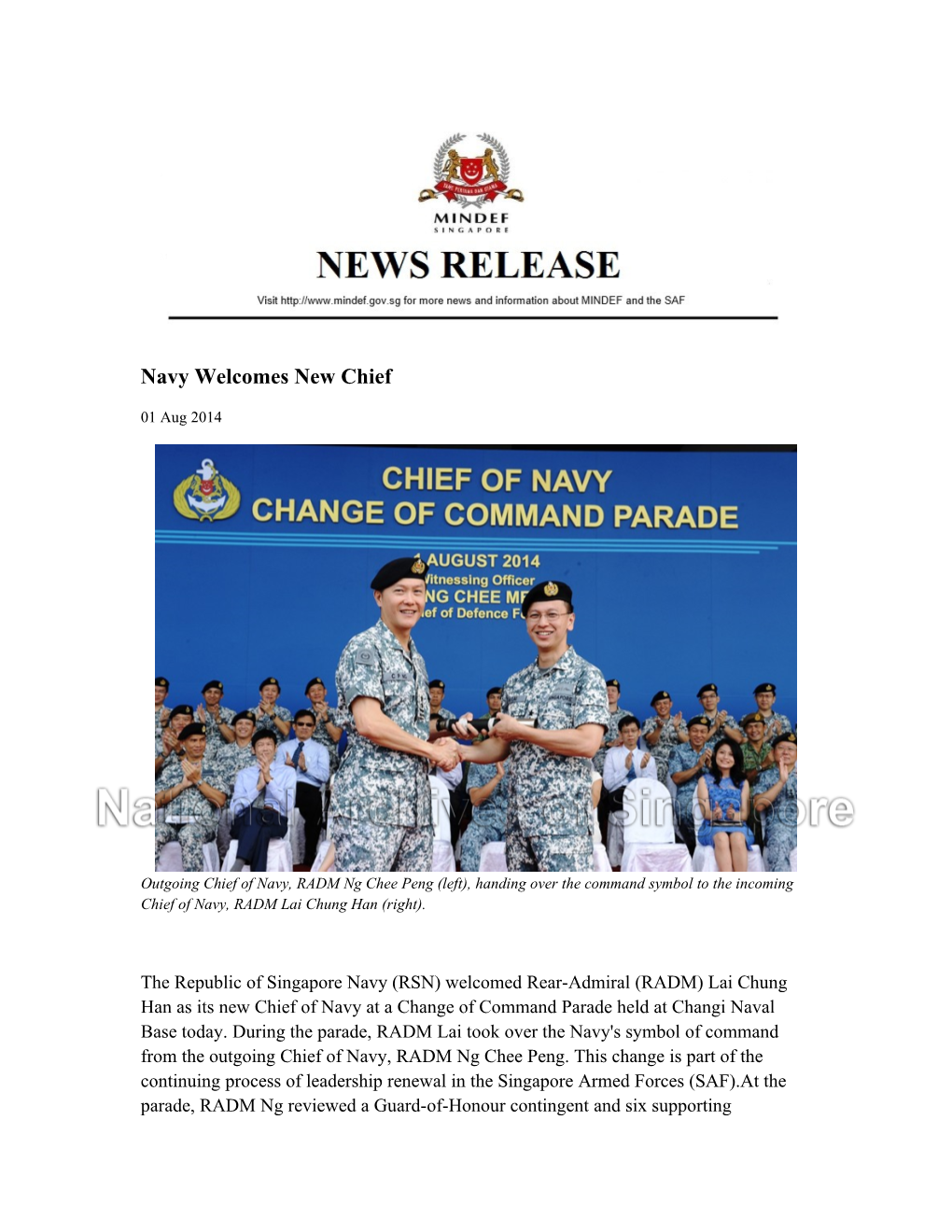 Navy Welcomes New Chief