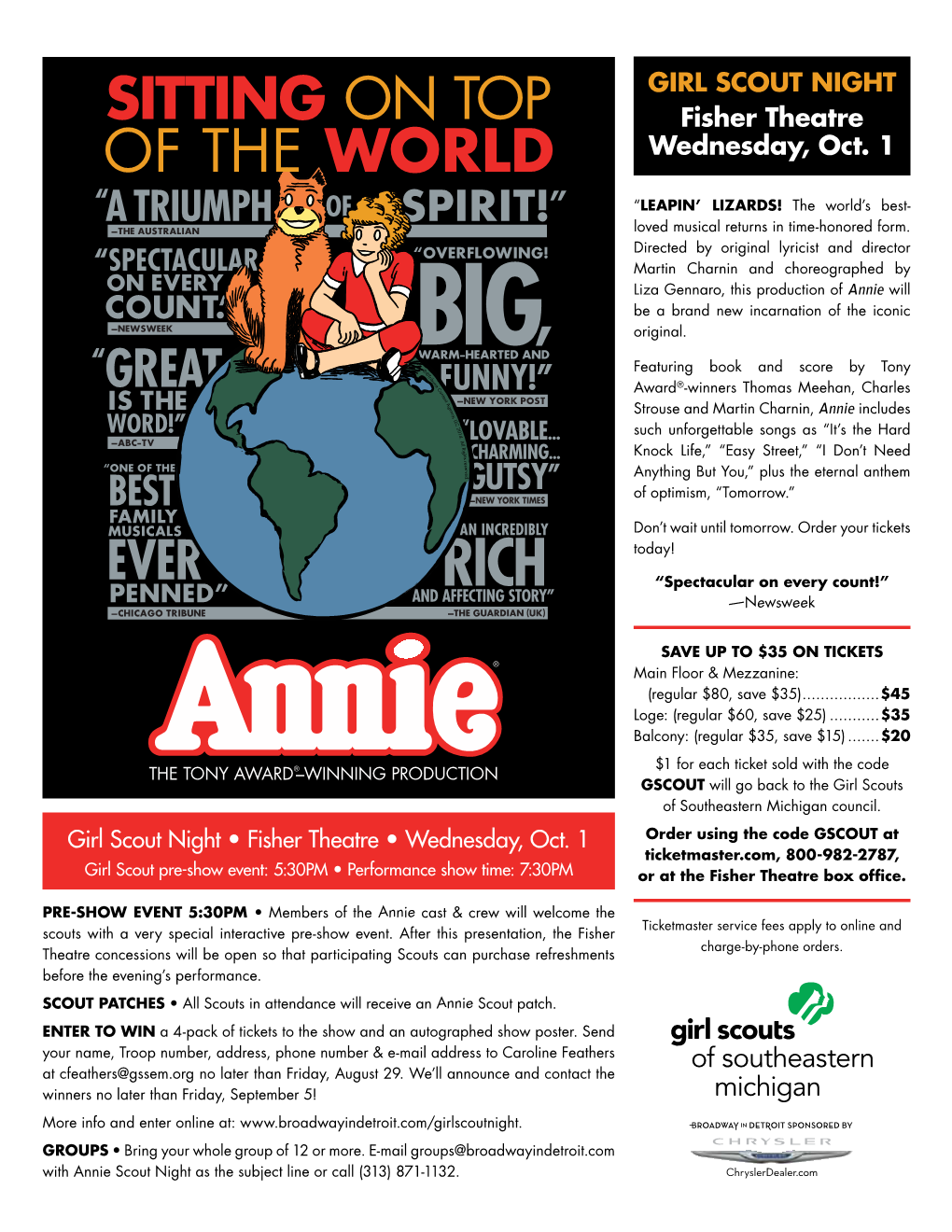 GIRL SCOUT NIGHT Fisher Theatre Wednesday, Oct. 1