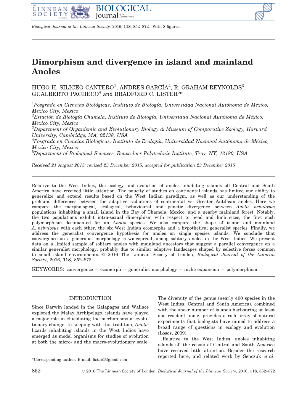 Dimorphism and Divergence in Island and Mainland Anoles