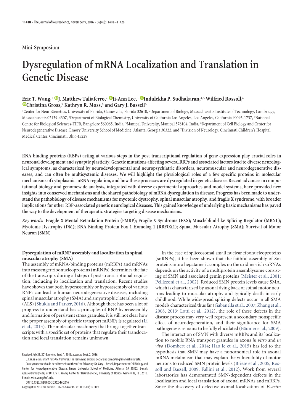 Dysregulation of Mrna Localization and Translation in Genetic Disease