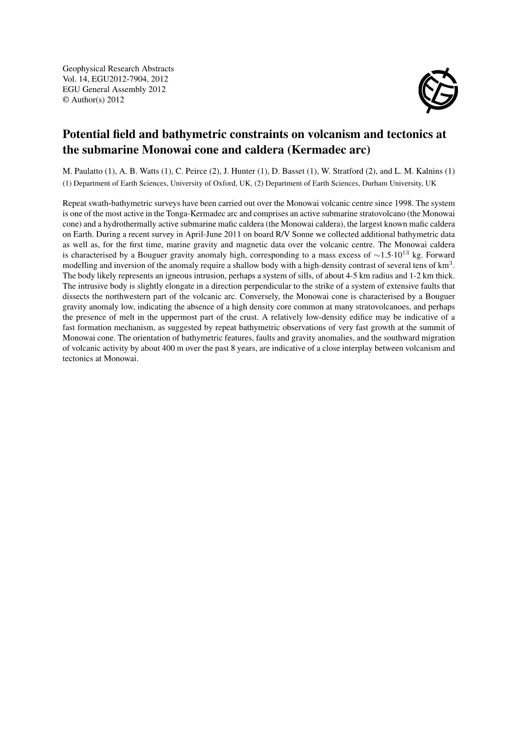 Potential Field and Bathymetric Constraints on Volcanism and Tectonics at the Submarine Monowai Cone and Caldera (Kermadec Arc)