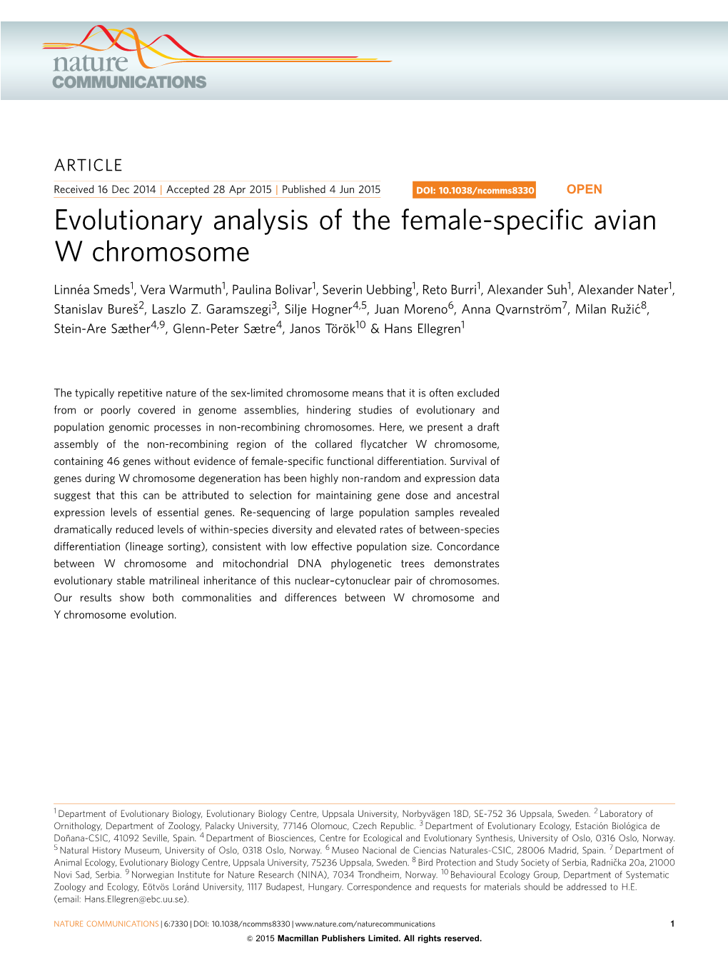 Evolutionary Analysis of the Female-Specific Avian W Chromosome
