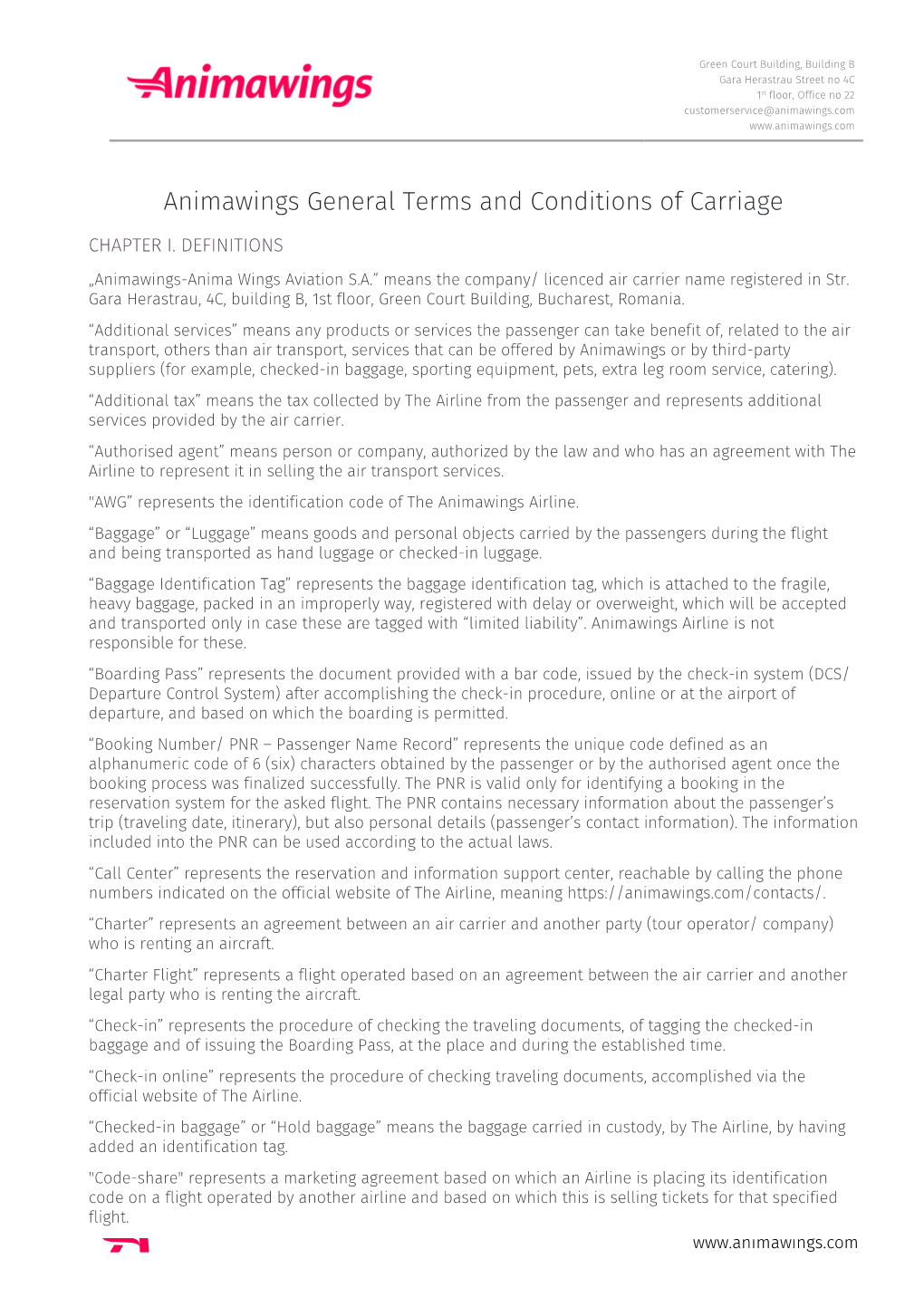 Animawings General Terms and Conditions of Carriage