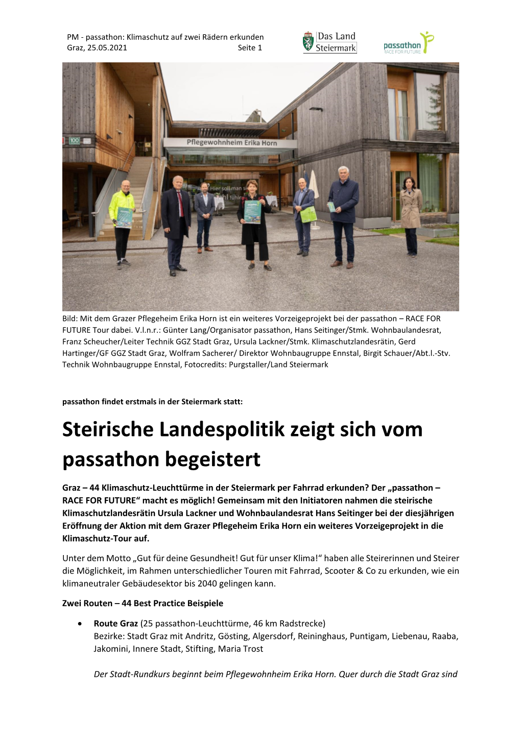 Steirische Landespolitik Zeigt Sich Vom Passathon Begeistert.Pdf Pressemitteilung Als PDF Downloaden