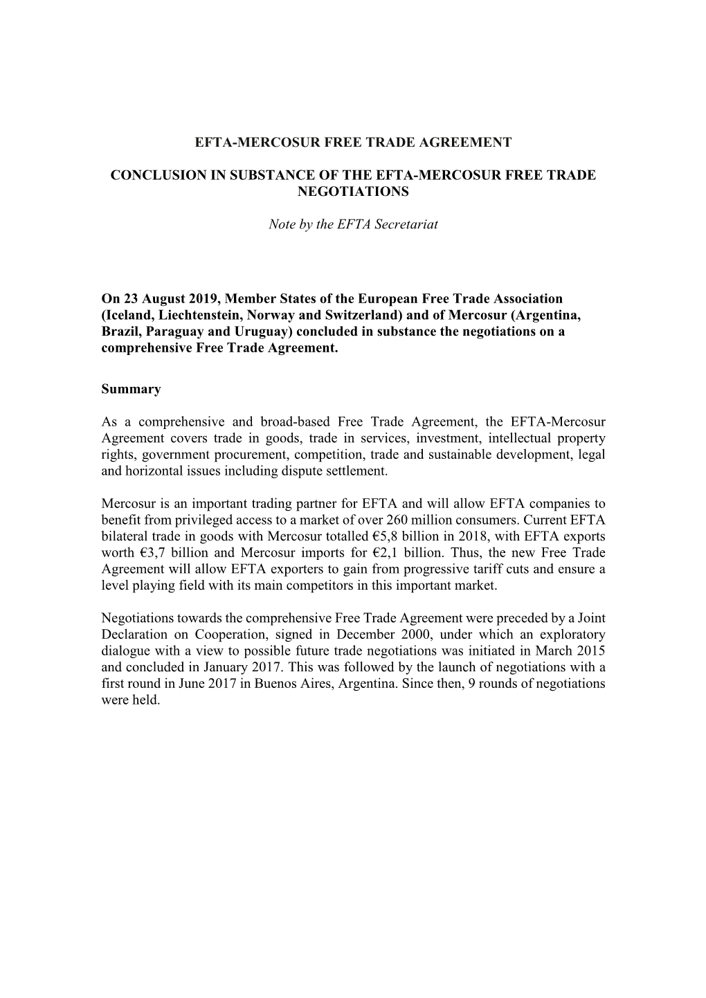 Efta-Mercosur Free Trade Agreement