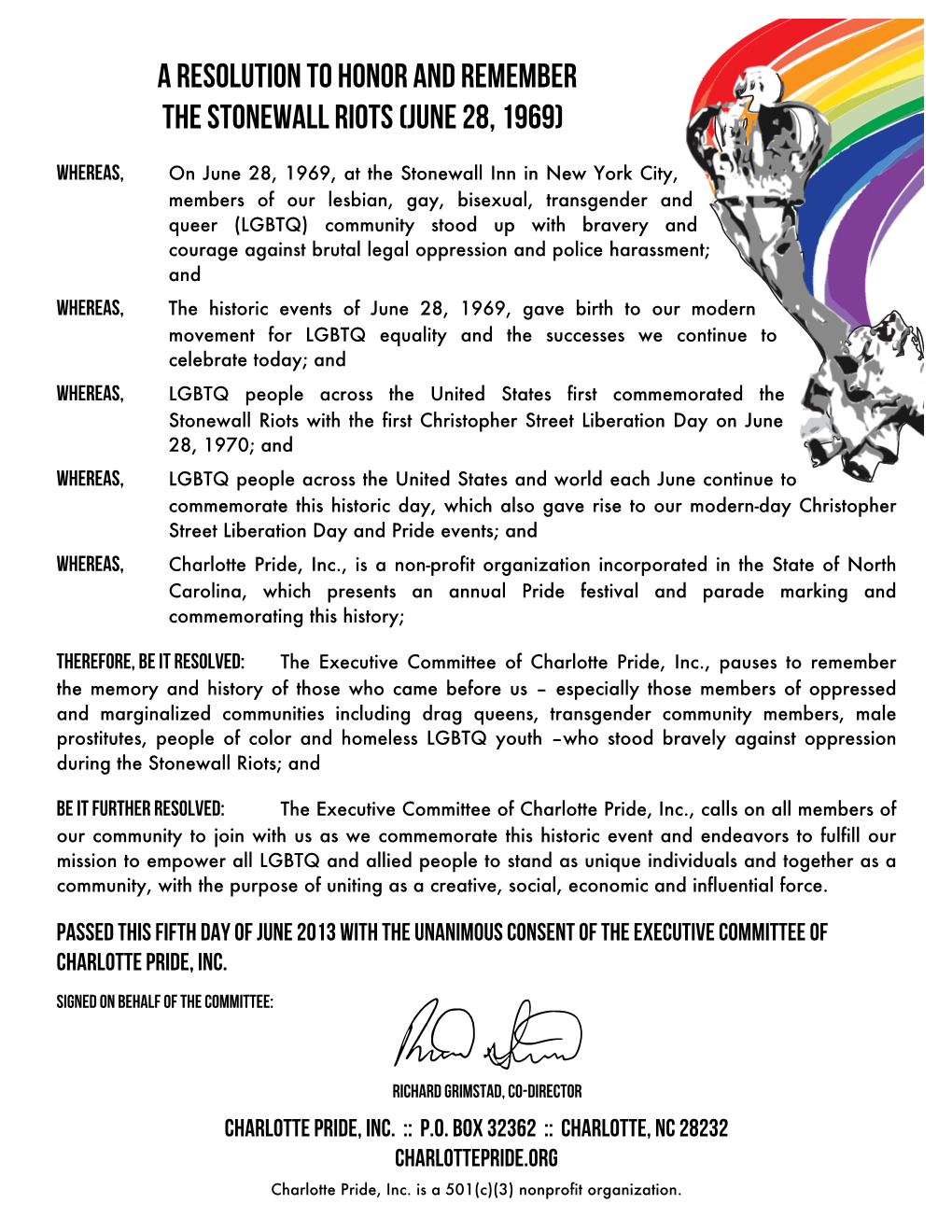 A Resolution to Honor and Remember the Stonewall Riots (June 28, 1969)