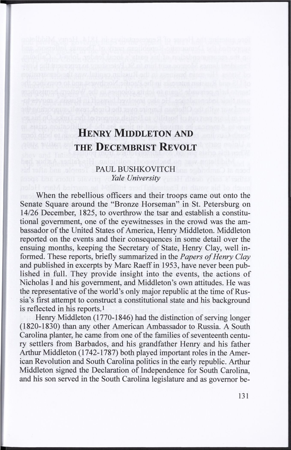 Henry Middleton and the Decembrist Revolt