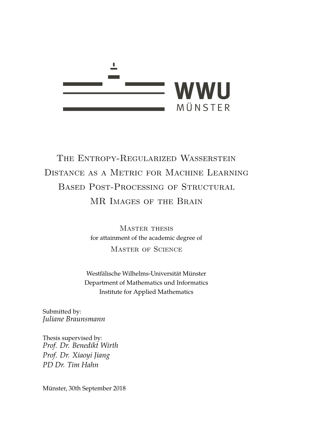 The Entropy-Regularized Wasserstein Distance As a Metric for Machine Learning Based Post-Processing of Structural MR Images of the Brain