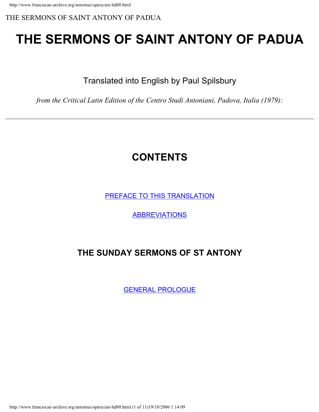 Sermons of Saint Antony of Padua the Sermons of Saint Antony of Padua