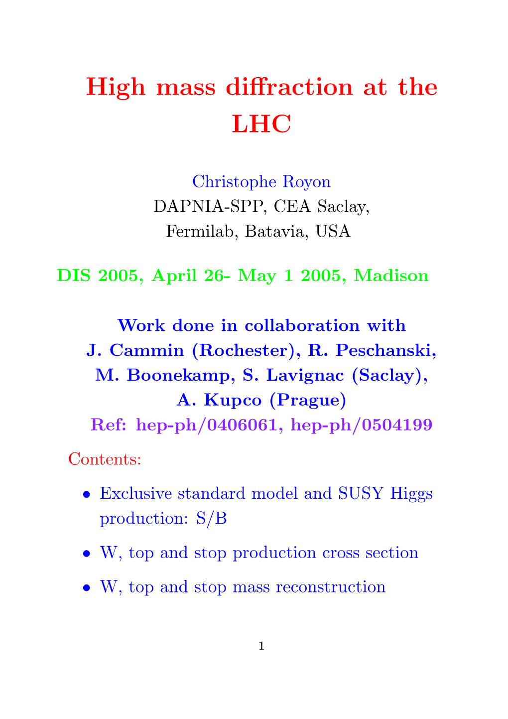 High Mass Diffraction at The