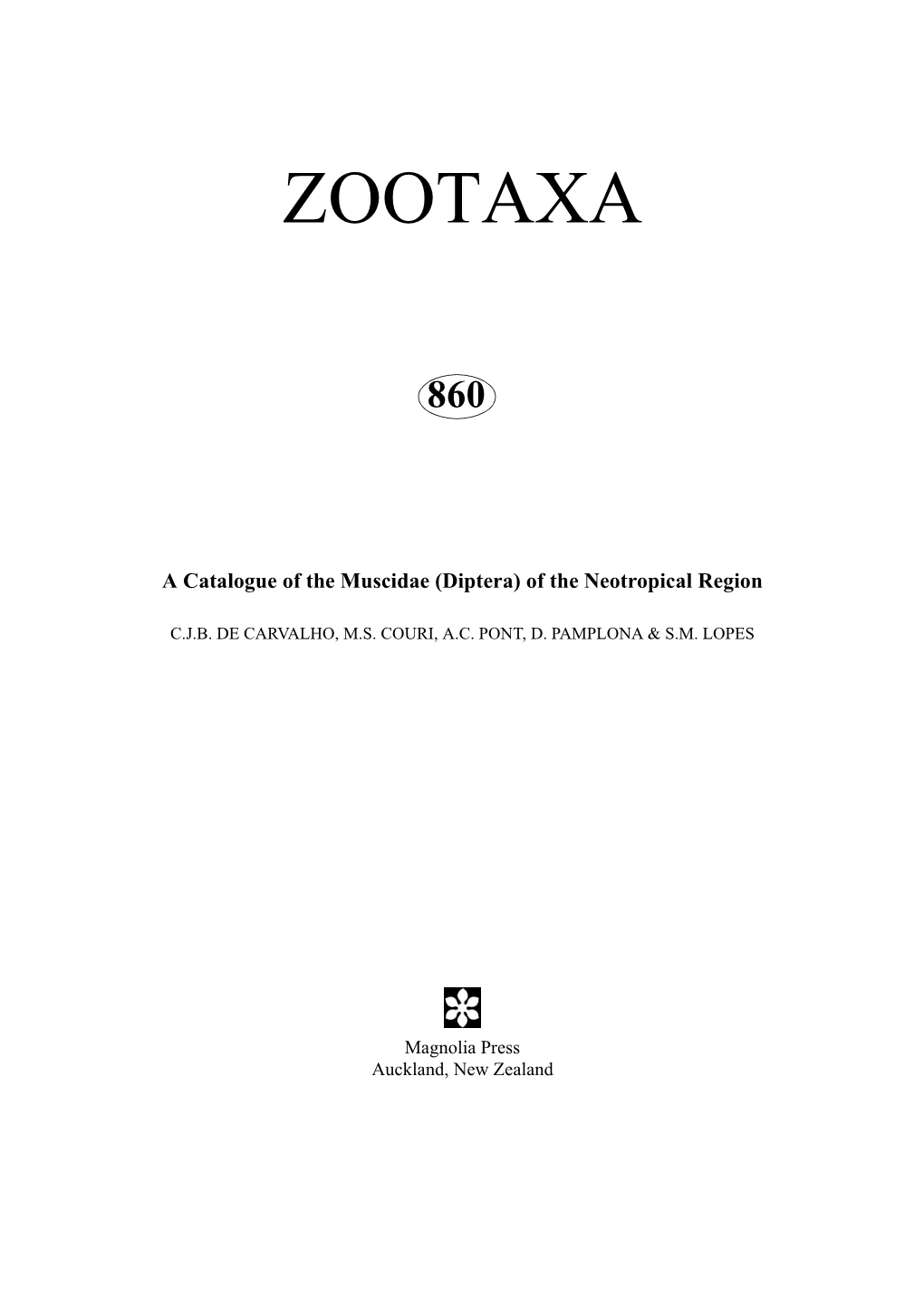 Zootaxa, Diptera, Muscidae