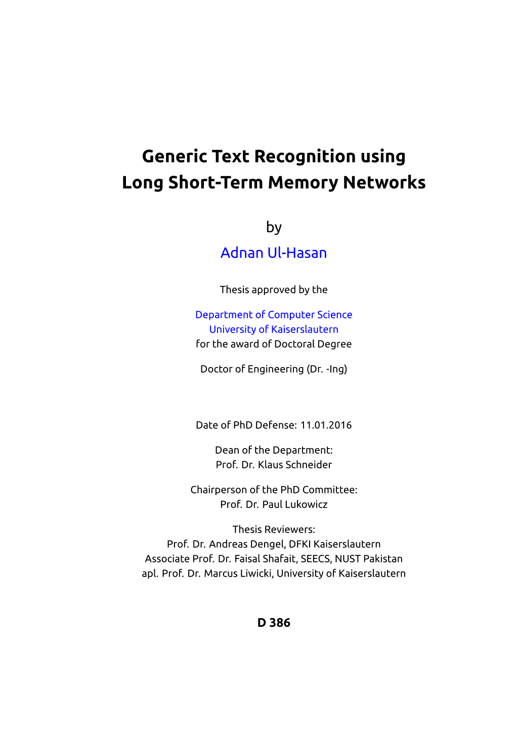 Generic Text Recognition Using Long Short-Term Memory Networks