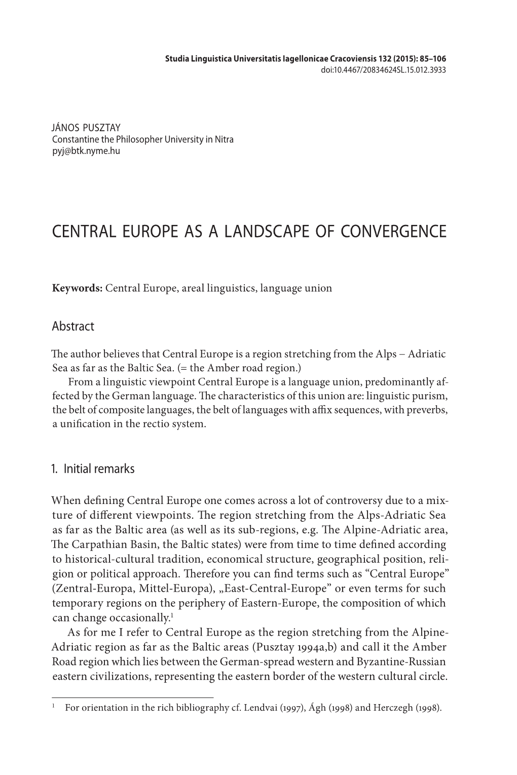 Central Europe As a Landscape of Convergence