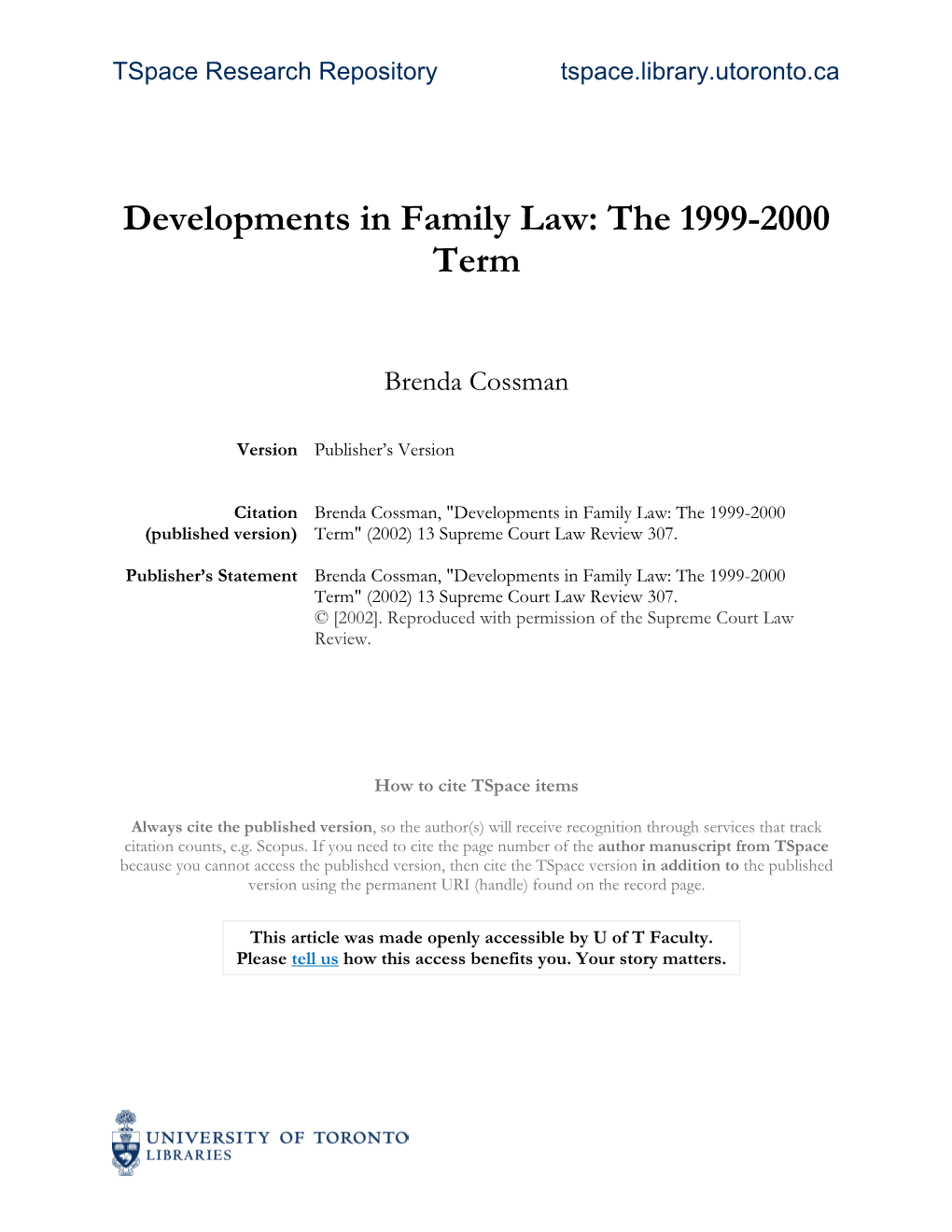 Developments in Family Law: the 1999-2000 Term