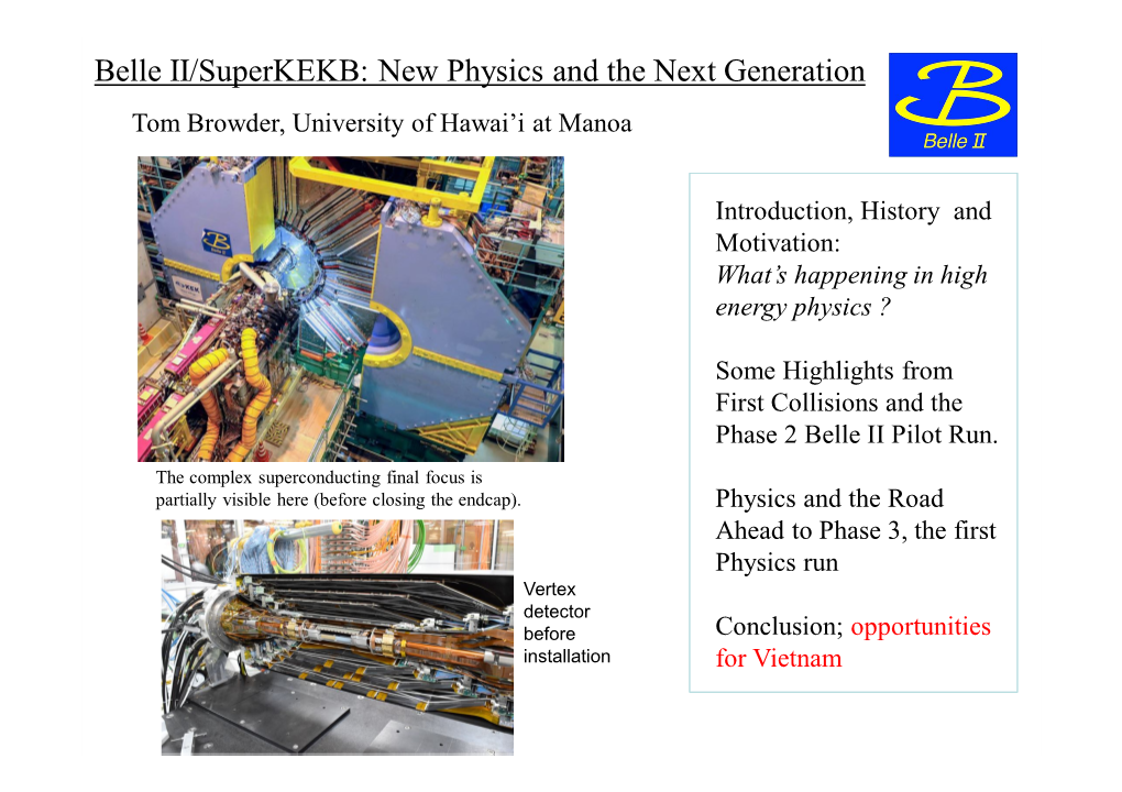 Belle II/Superkekb: New Physics and the Next Generation Tom Browder, University of Hawai’I at Manoa