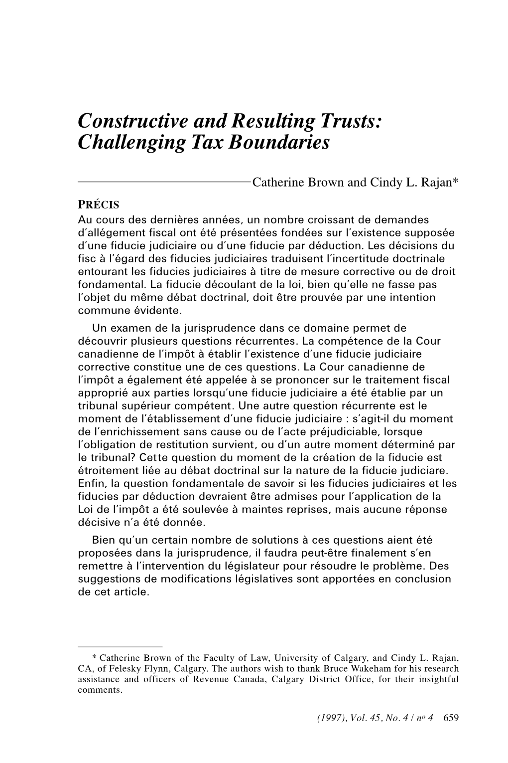 Constructive and Resulting Trusts: Challenging Tax Boundaries
