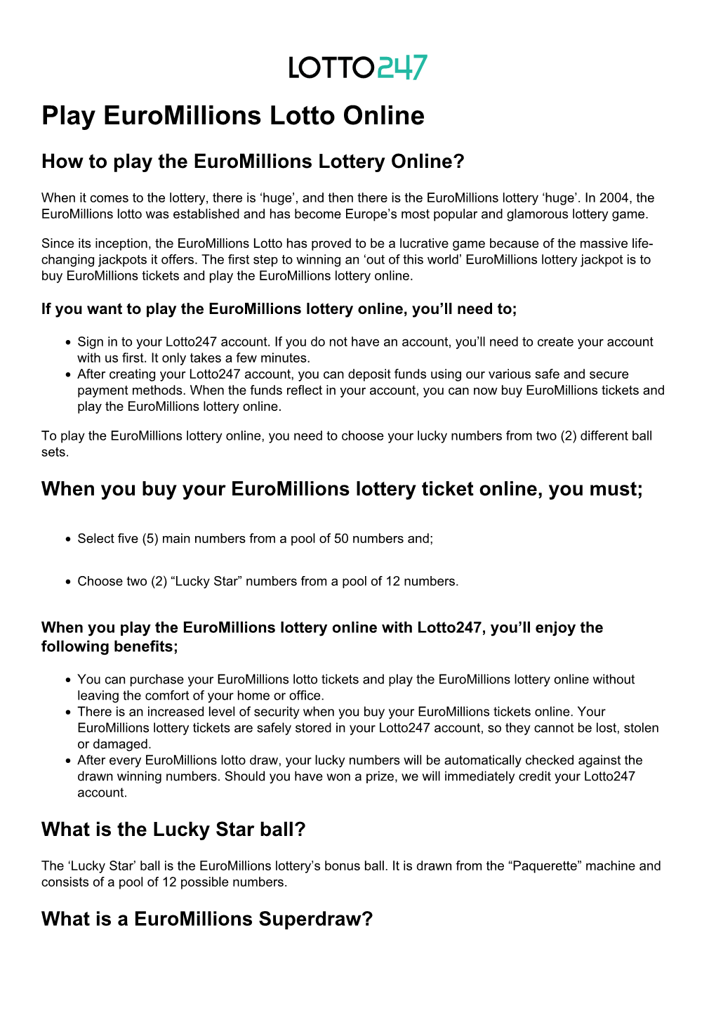 Play Euromillions Lotto Online