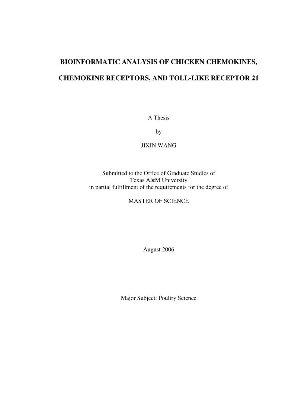 Bioinformatic Analysis of Chicken Chemokines