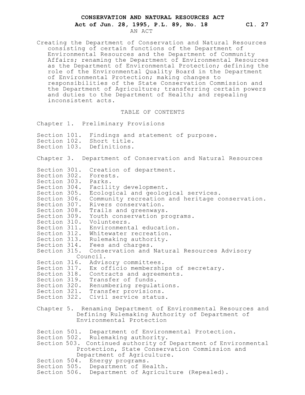 CONSERVATION and NATURAL RESOURCES ACT Act of Jun