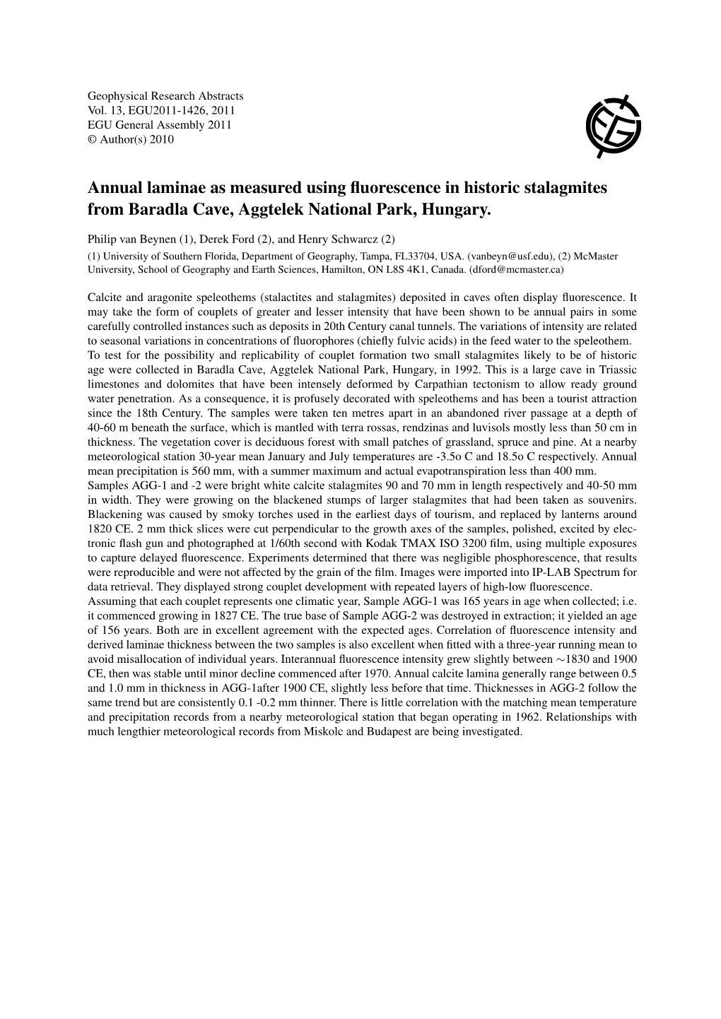 Annual Laminae As Measured Using Fluorescence in Historic Stalagmites