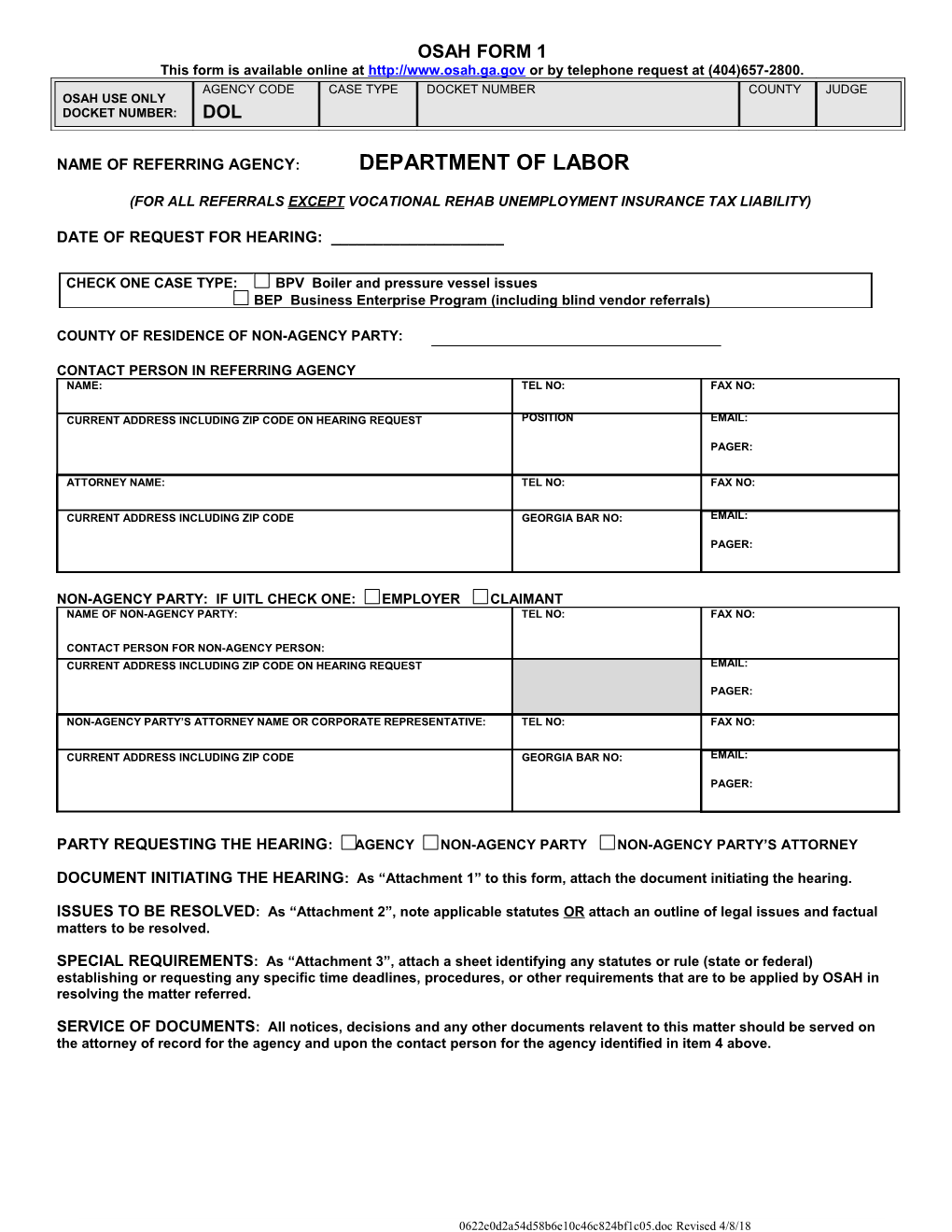 This Form Is Available Online at Or by Telephone Request at (404)657-2800