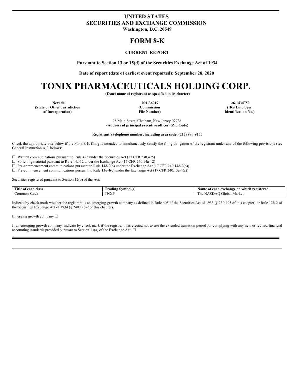 Tonix Pharmaceuticals Holding Corp. (TNXP)