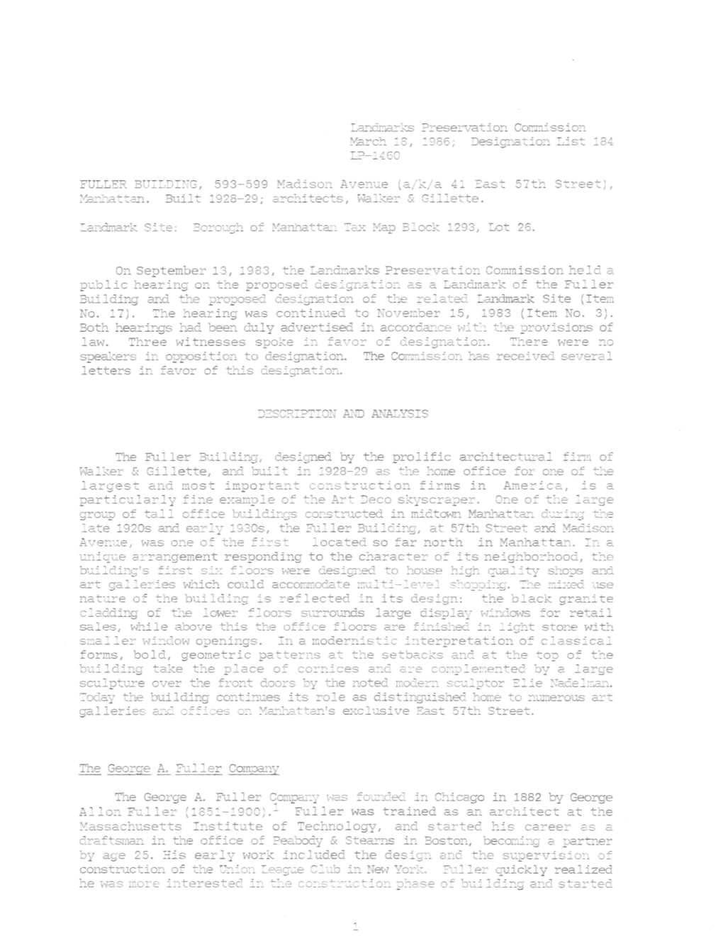 Fuller Building and the Proposed Des.I91'..Ation of T:1:Le :::'E .:.Ated :Andmark Site (Item No