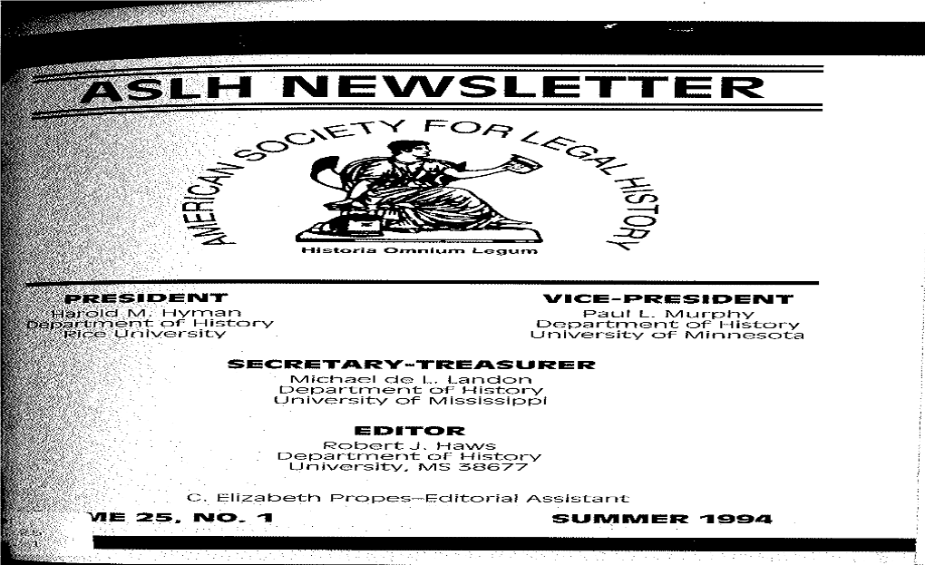 Newsletter, Vol 25 No 1, Summer 1994