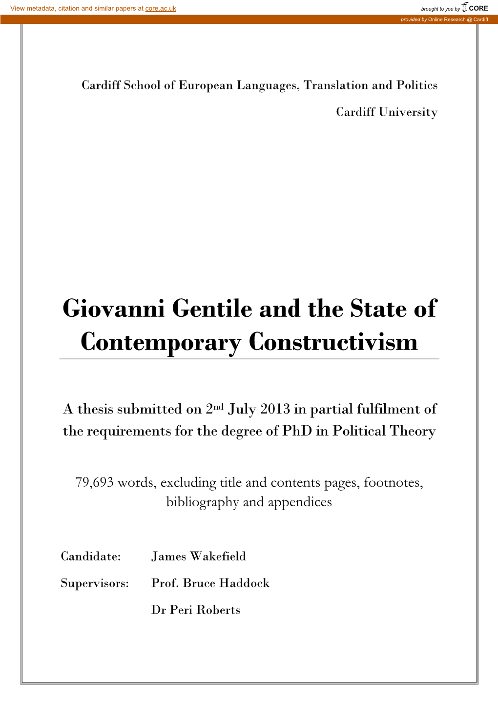 Giovanni Gentile and the State of Contemporary Constructivism