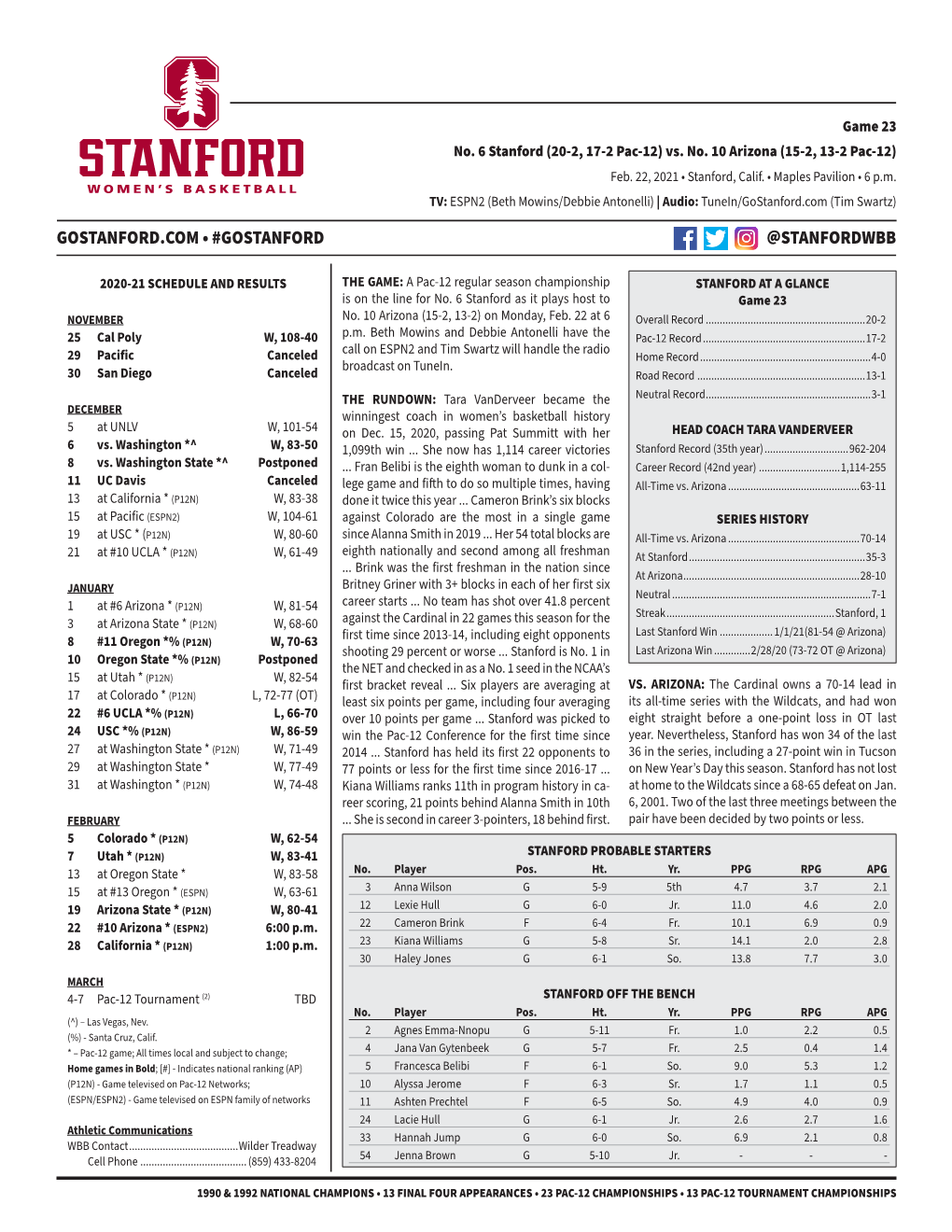 Gostanford.Com • #Gostanford @Stanfordwbb