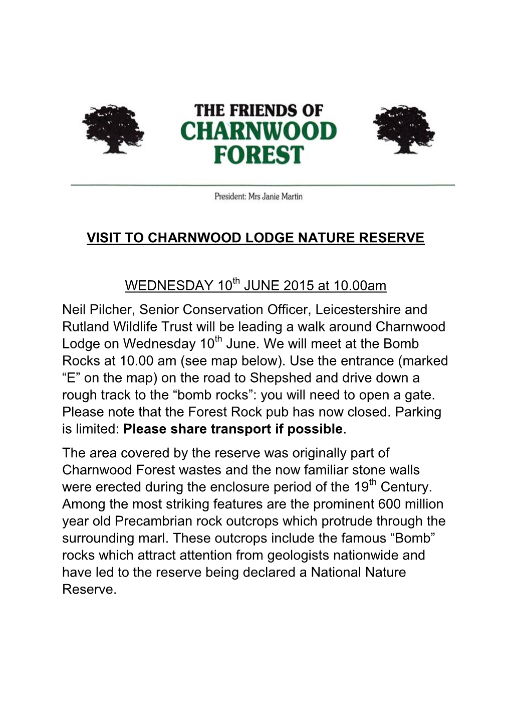 Hh VISIT to CHARNWOOD LODGE NATURE RESERVE WEDNESDAY