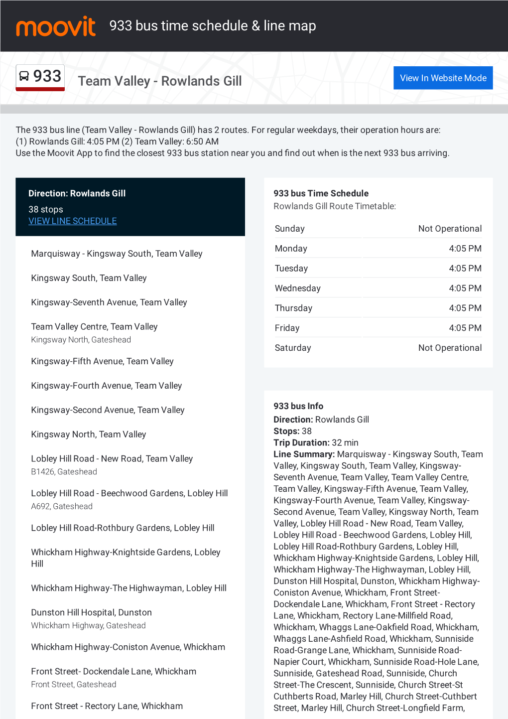 933 Bus Time Schedule & Line Route