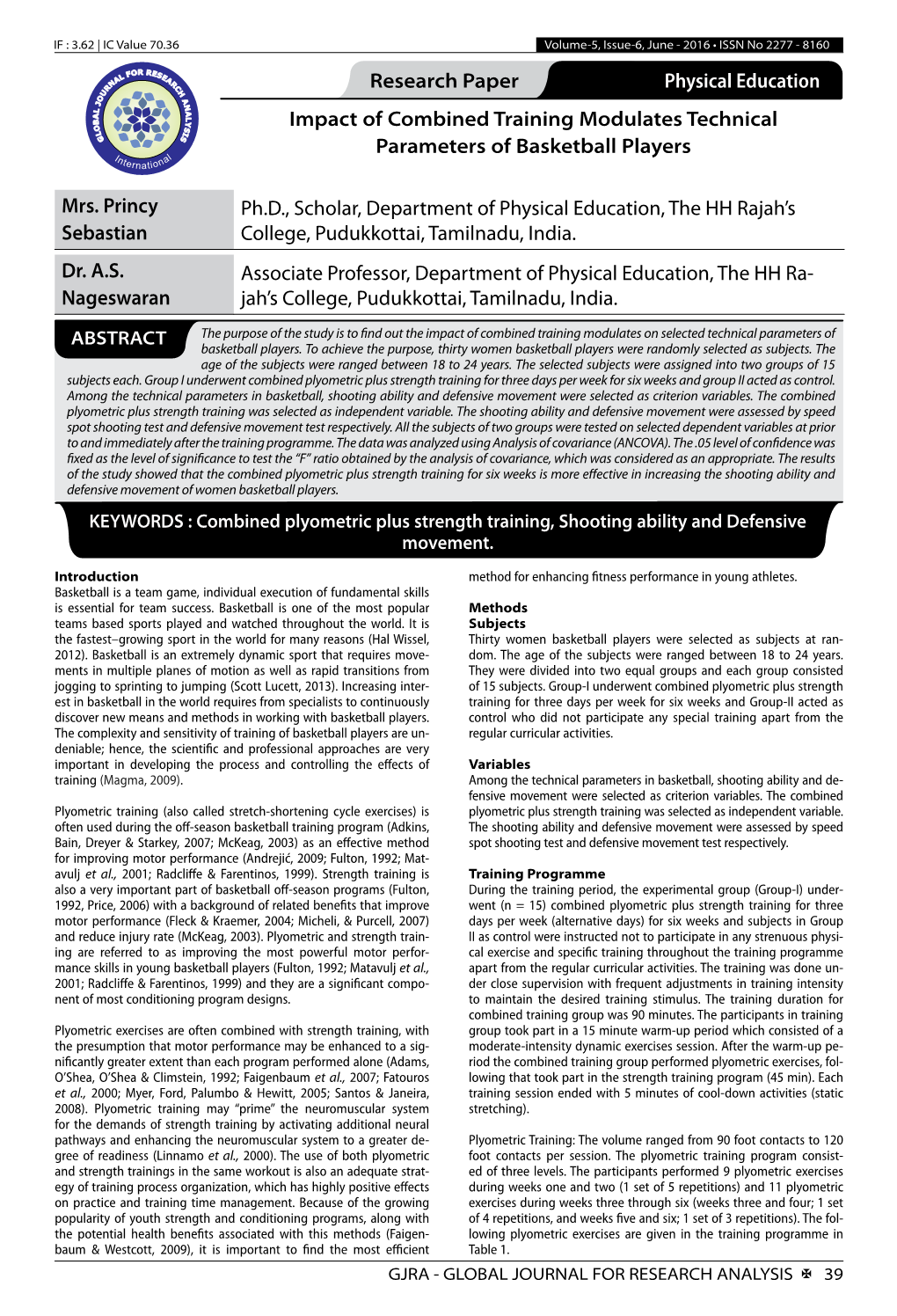 Research Paper Commerce Physical Education Impact of Combined