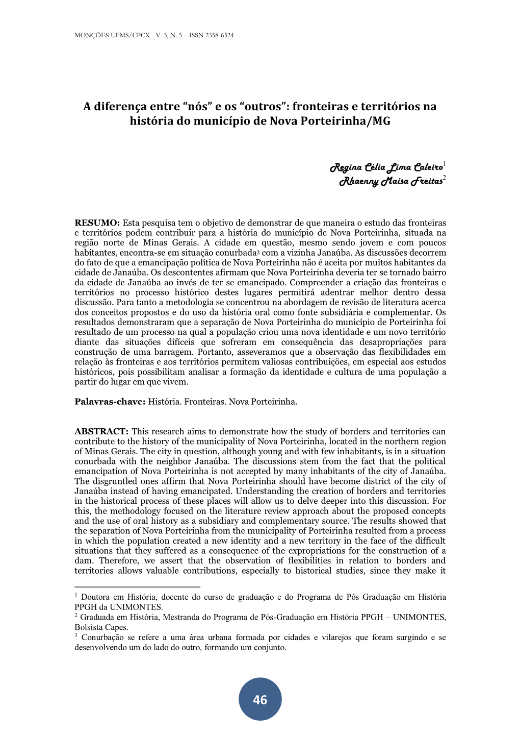 Fronteiras E Territórios Na História Do Município De Nova Porteirinha/MG