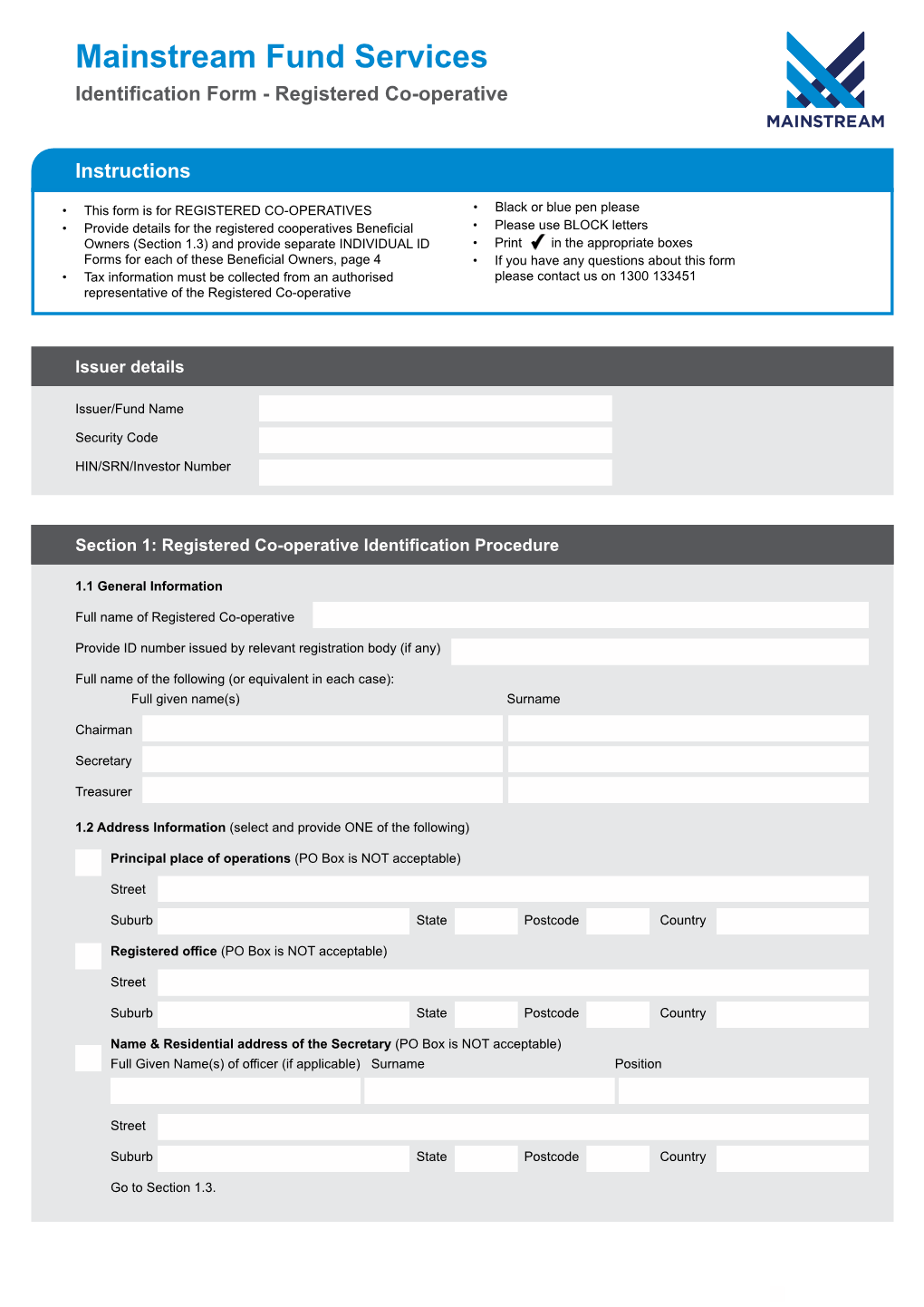 Registered Co-Operative Form