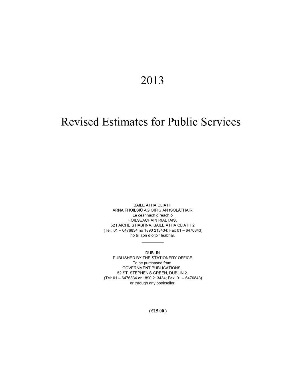 2013 Revised Estimates for Public Services