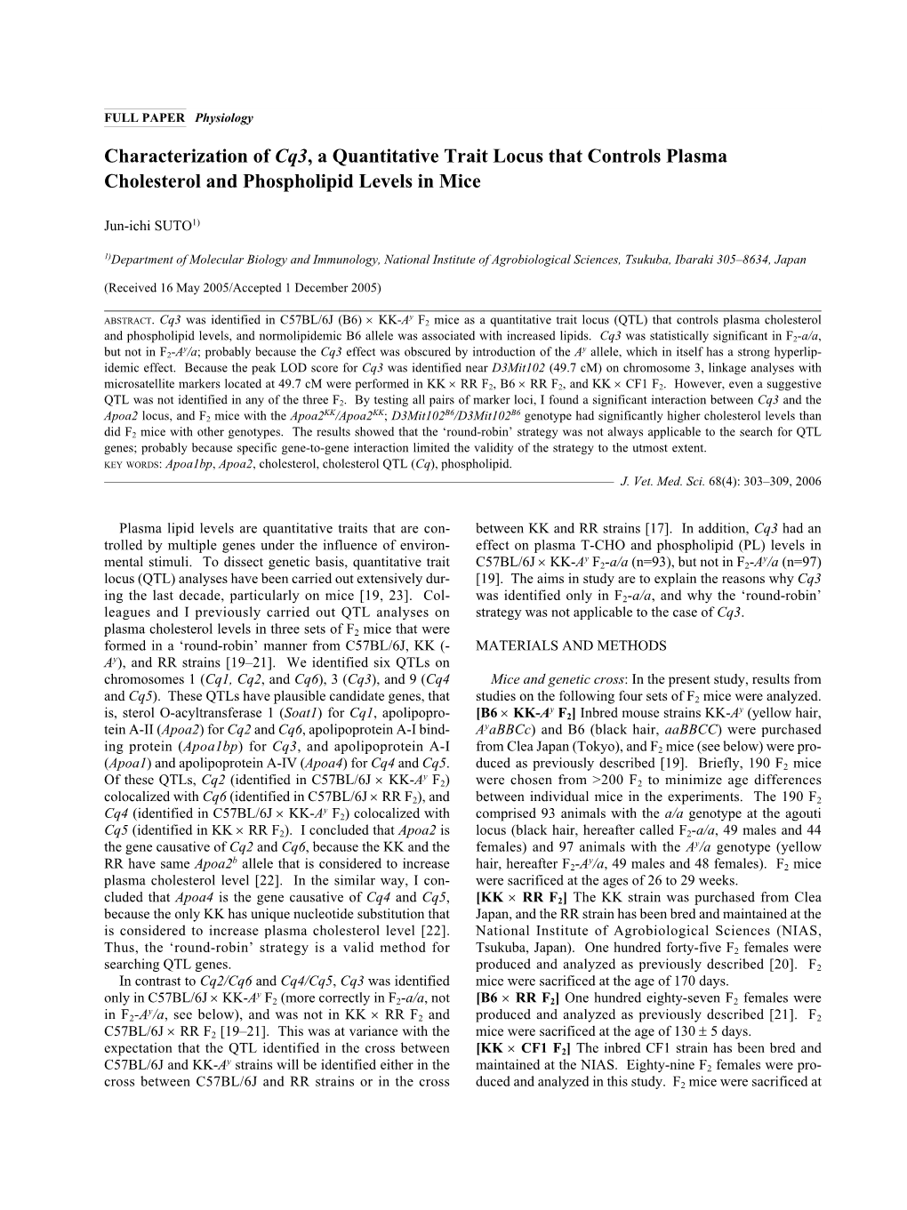 Characterization of Cq3, a Quantitative Trait Locus That Controls Plasma Cholesterol and Phospholipid Levels in Mice