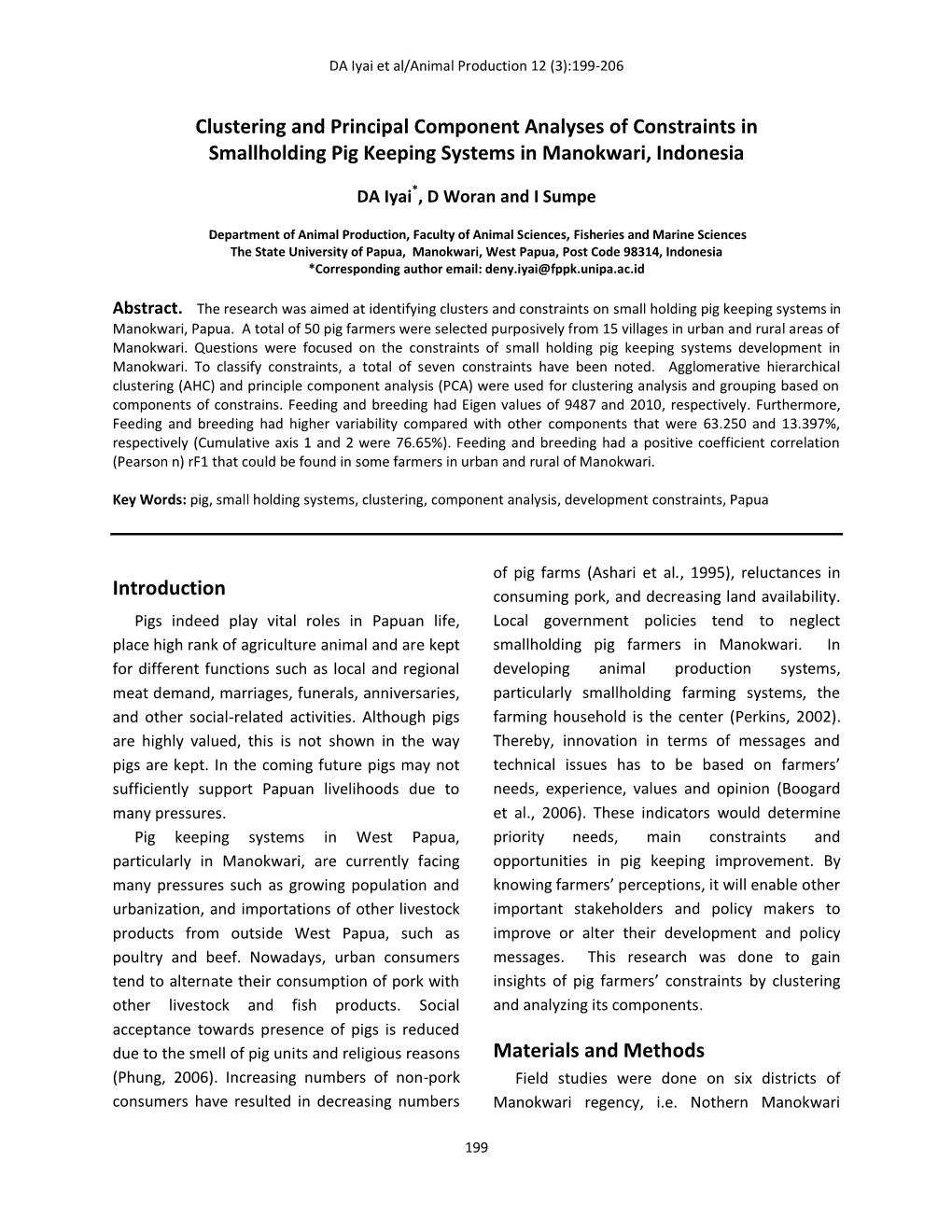 Clustering and Principal Component Analyses of Constraints in Smallholding Pig Keeping Systems in Manokwari, Indonesia