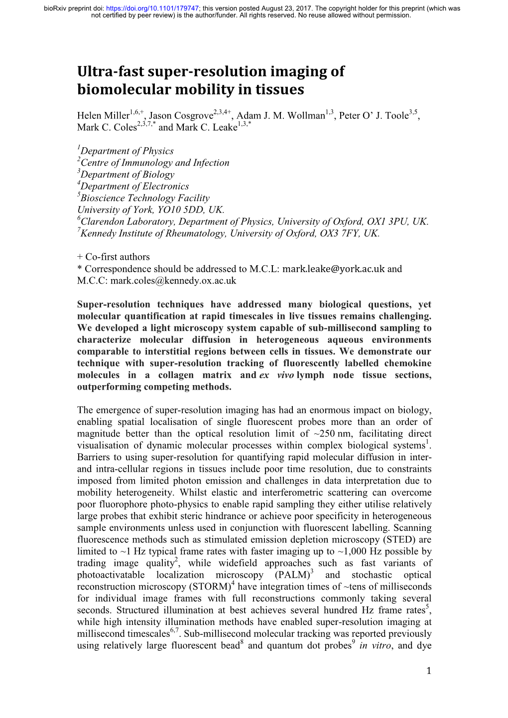 Ultra-Fast Super-Resolution Imaging of Biomolecular Mobility in Tissues