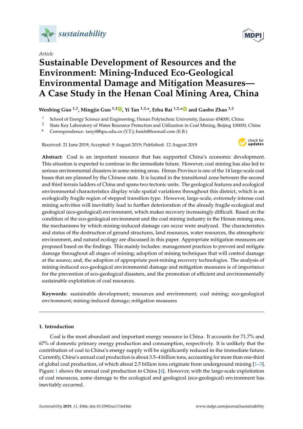 Mining-Induced Eco-Geological Environmental Damage and Mitigation Measures— a Case Study in the Henan Coal Mining Area, China