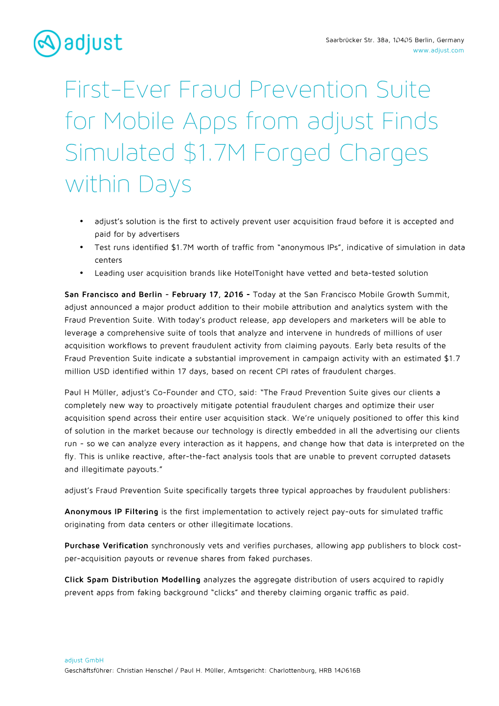 First-Ever Fraud Prevention Suite for Mobile Apps from Adjust Finds Simulated $1.7M Forged Charges Within Days