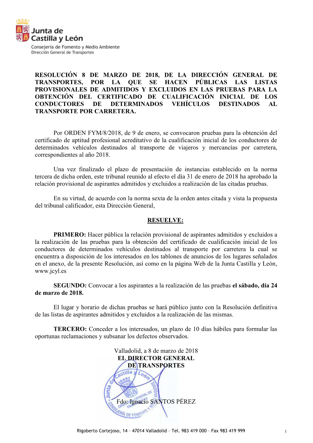 Resolución 8 De Marzo De 2018, De La Dirección General De