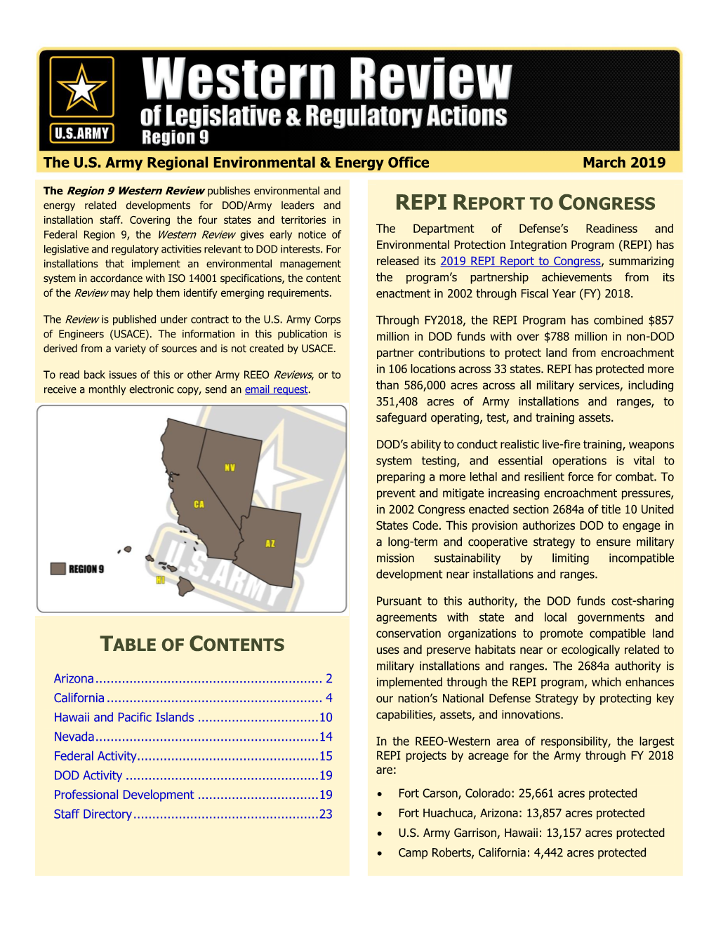Repi Report to Congress Table of Contents