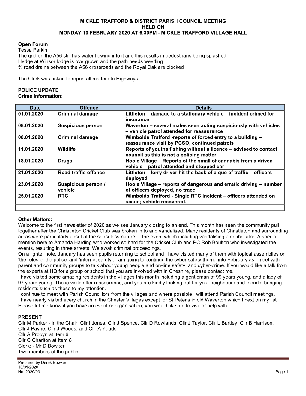 Mickle Trafford & District Parish Council Meeting